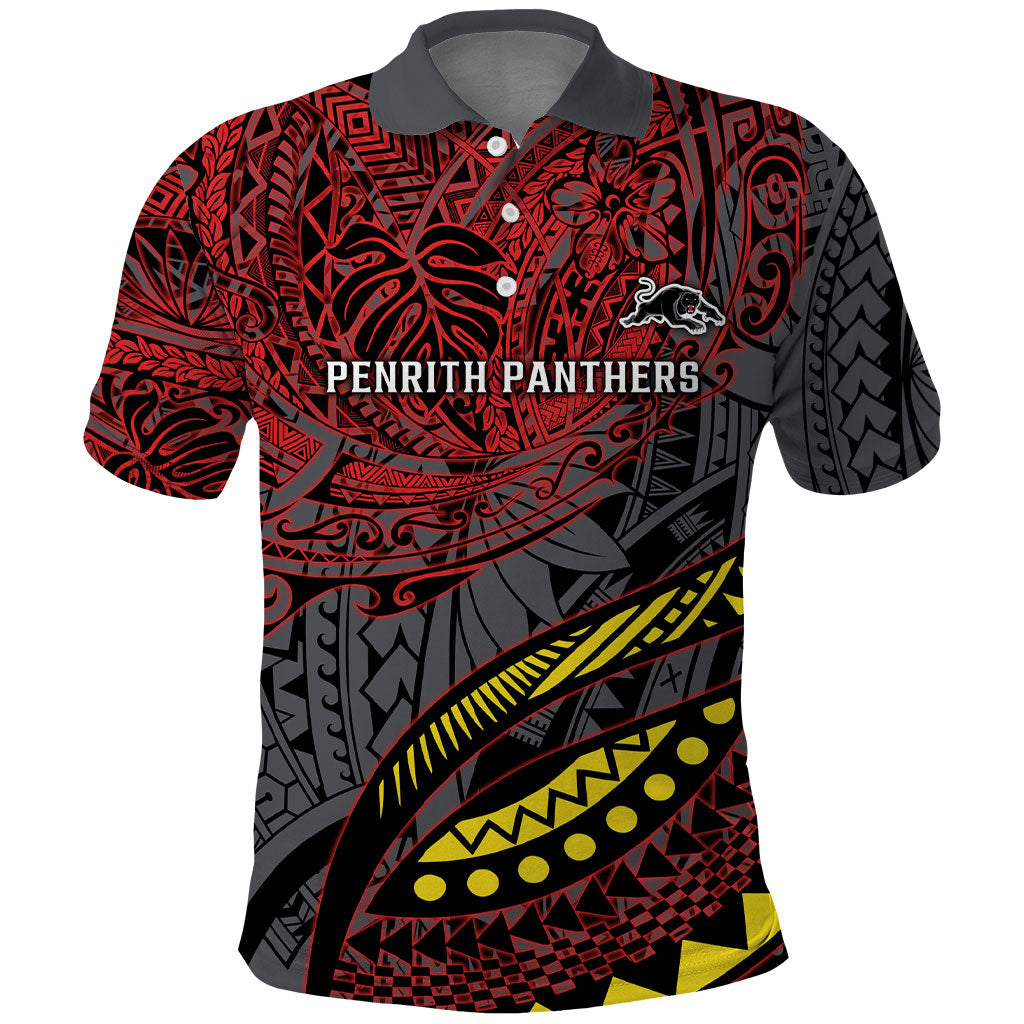 Personalised Penrith Panthers Polo Shirt Polynesian Tribal Art Style With Fierce Panther Mascot