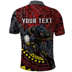 Personalised Penrith Panthers Polo Shirt Polynesian Tribal Art Style With Fierce Panther Mascot