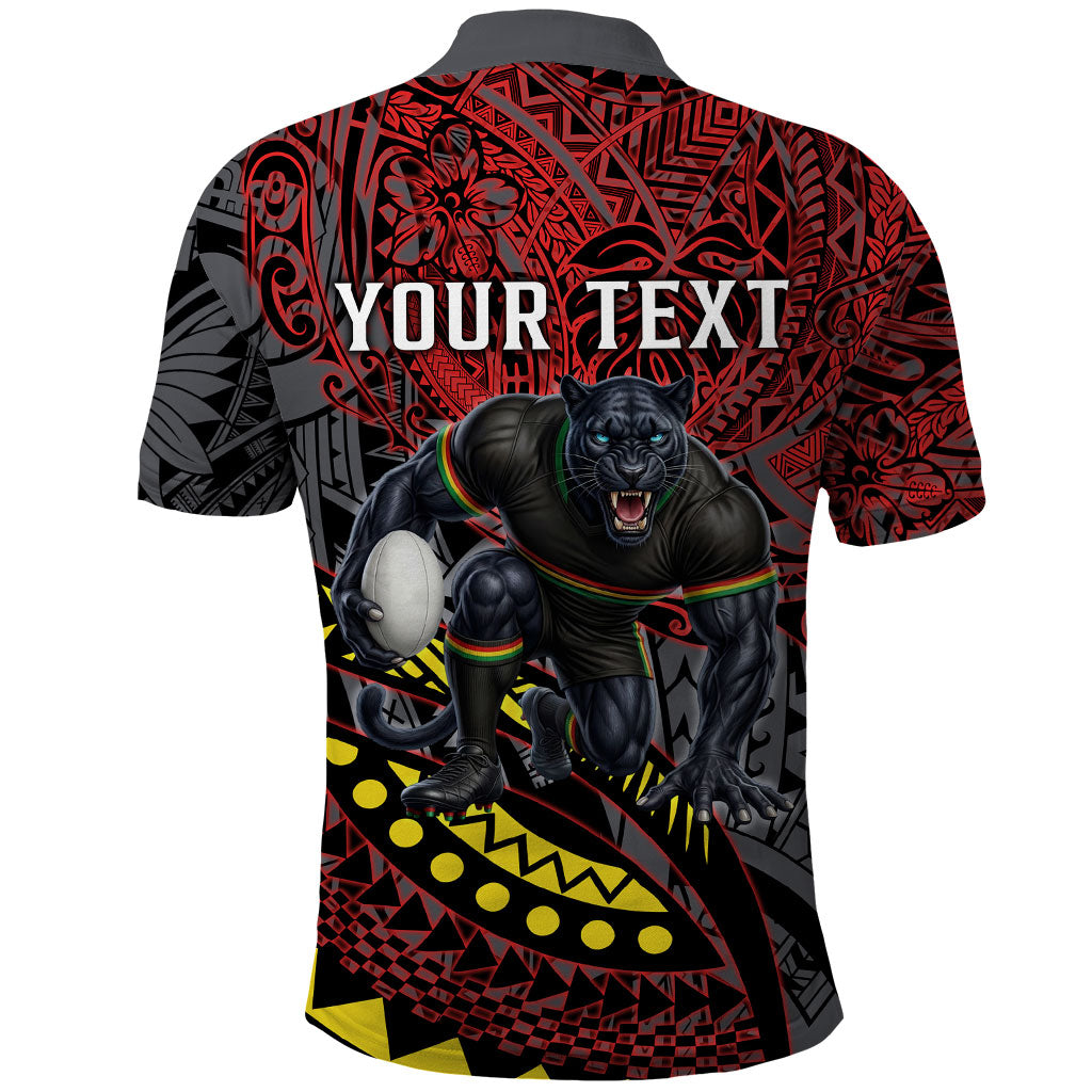 Personalised Penrith Panthers Polo Shirt Polynesian Tribal Art Style With Fierce Panther Mascot
