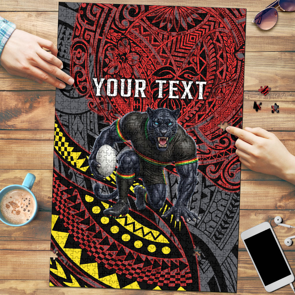 Personalised Penrith Panthers Puzzle Polynesian Tribal Art Style With Fierce Panther Mascot