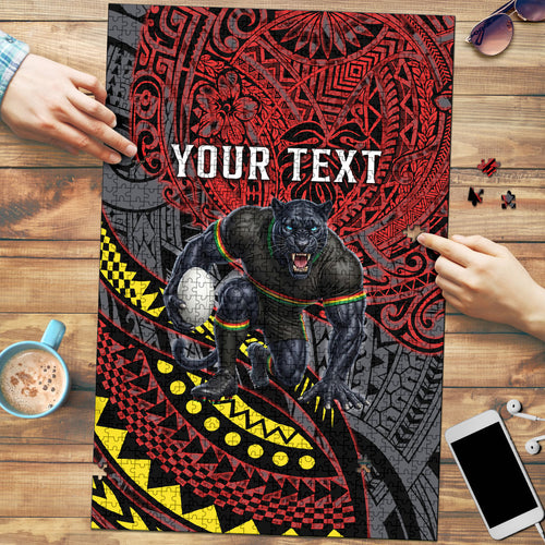 Personalised Penrith Panthers Puzzle Polynesian Tribal Art Style With Fierce Panther Mascot