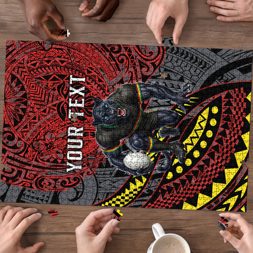 Personalised Penrith Panthers Puzzle Polynesian Tribal Art Style With Fierce Panther Mascot