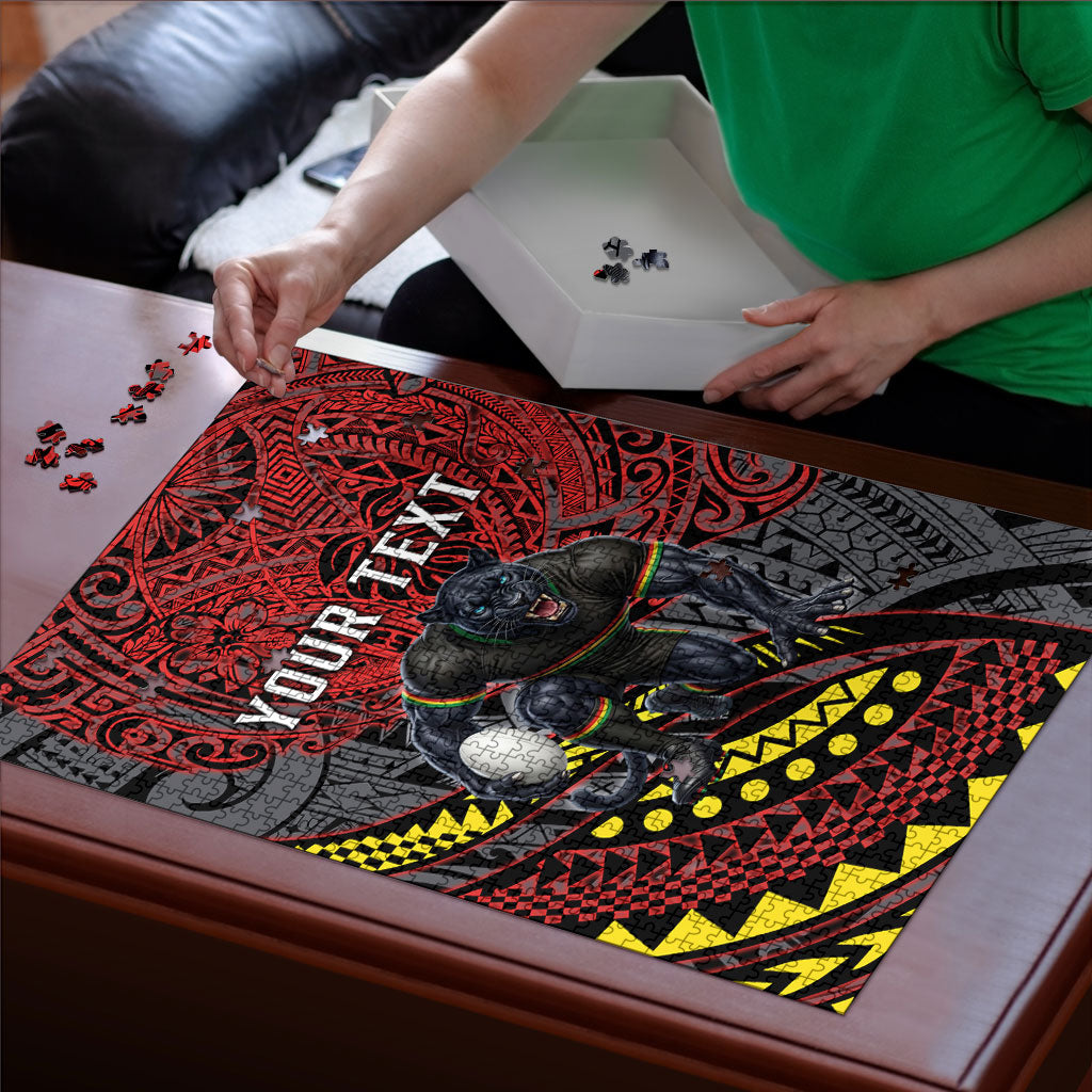 Personalised Penrith Panthers Puzzle Polynesian Tribal Art Style With Fierce Panther Mascot