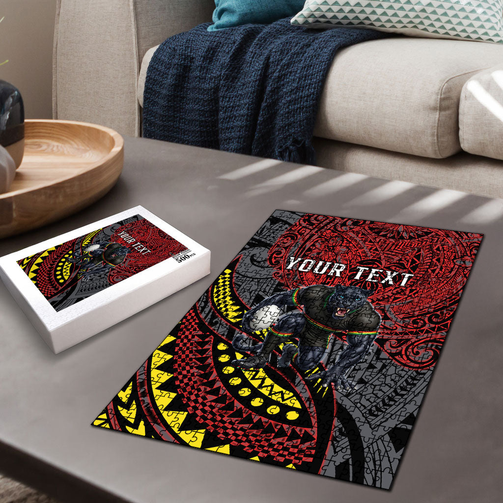 Personalised Penrith Panthers Puzzle Polynesian Tribal Art Style With Fierce Panther Mascot
