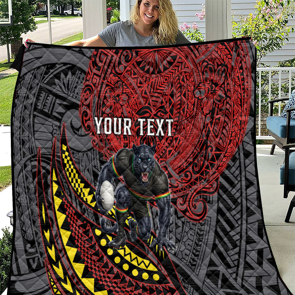 Personalised Penrith Panthers Quilt Polynesian Tribal Art Style With Fierce Panther Mascot
