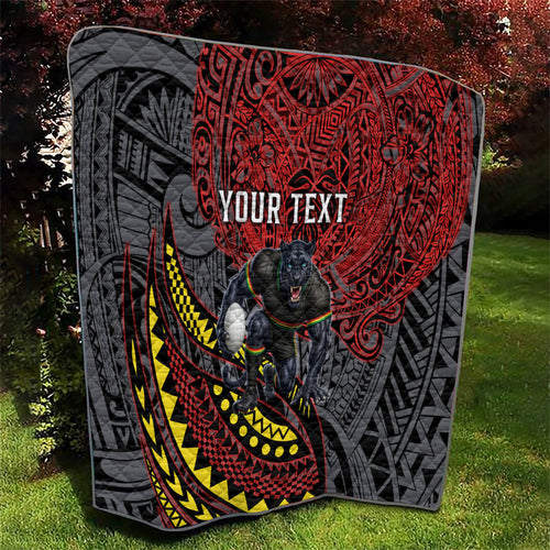 Personalised Penrith Panthers Quilt Polynesian Tribal Art Style With Fierce Panther Mascot