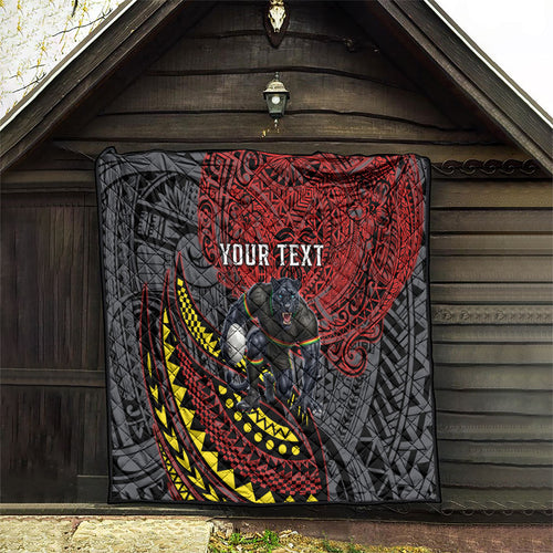 Personalised Penrith Panthers Quilt Polynesian Tribal Art Style With Fierce Panther Mascot
