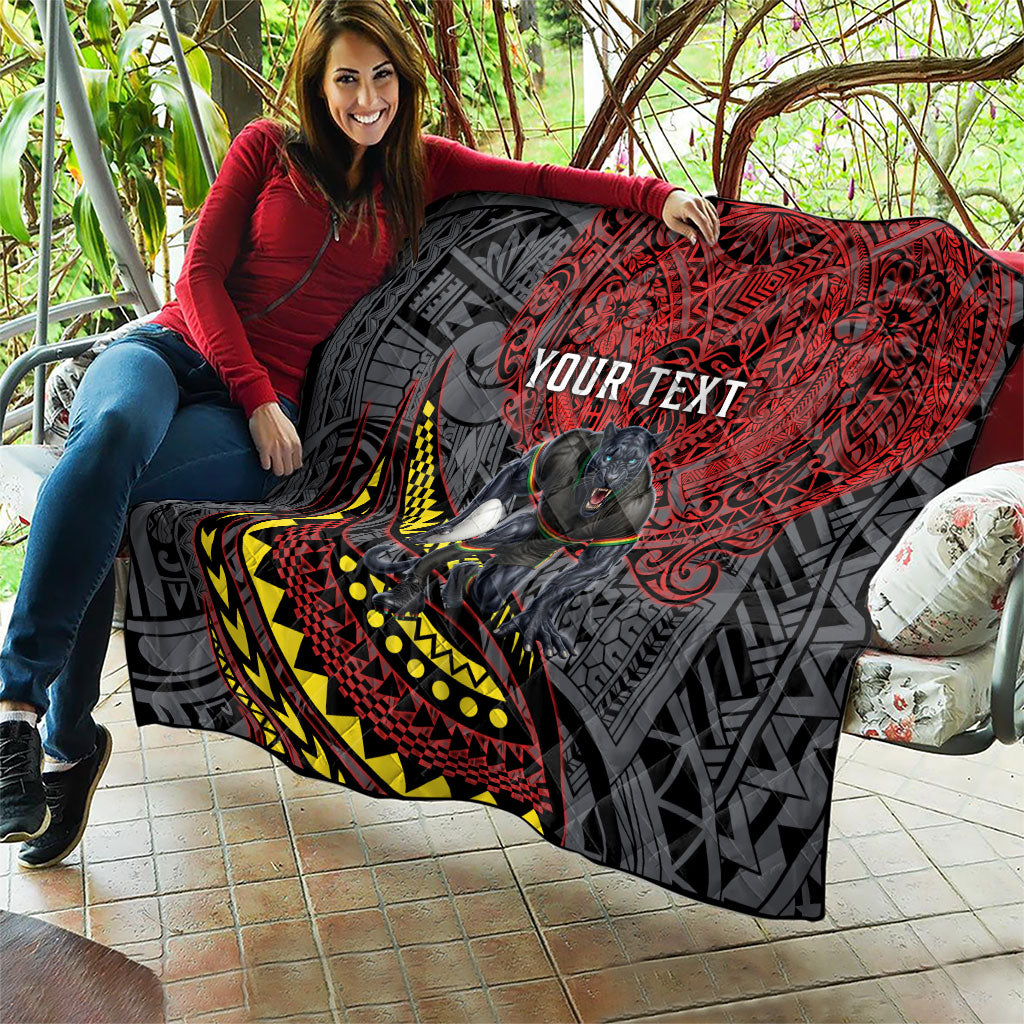 Personalised Penrith Panthers Quilt Polynesian Tribal Art Style With Fierce Panther Mascot