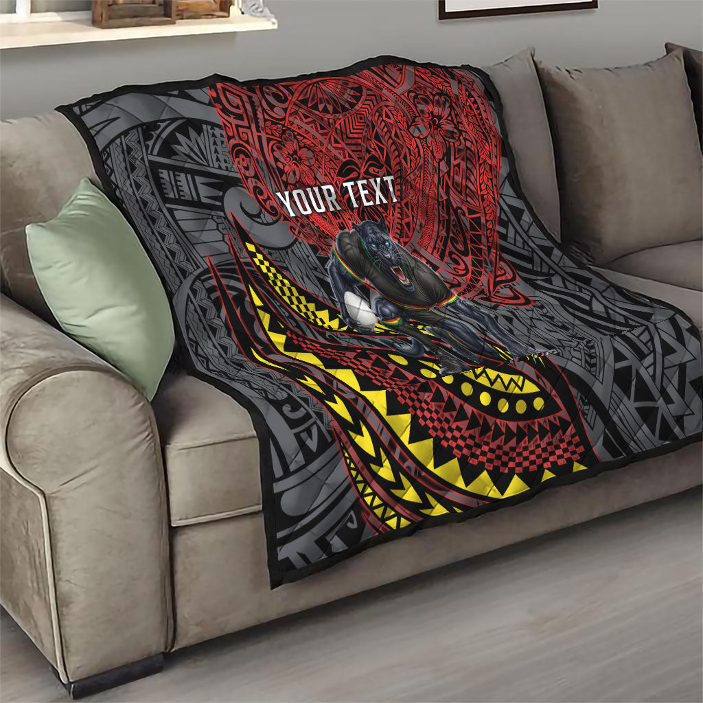 Personalised Penrith Panthers Quilt Polynesian Tribal Art Style With Fierce Panther Mascot