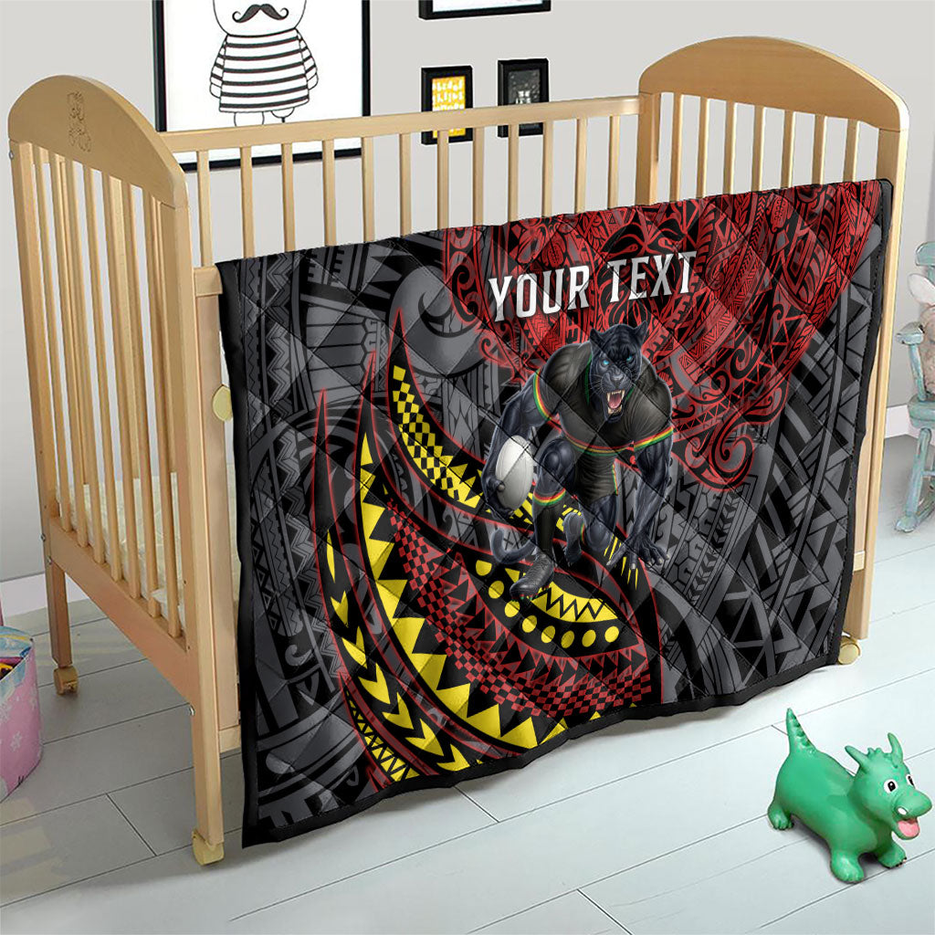 Personalised Penrith Panthers Quilt Polynesian Tribal Art Style With Fierce Panther Mascot