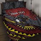 Personalised Penrith Panthers Quilt Bed Set Polynesian Tribal Art Style With Fierce Panther Mascot