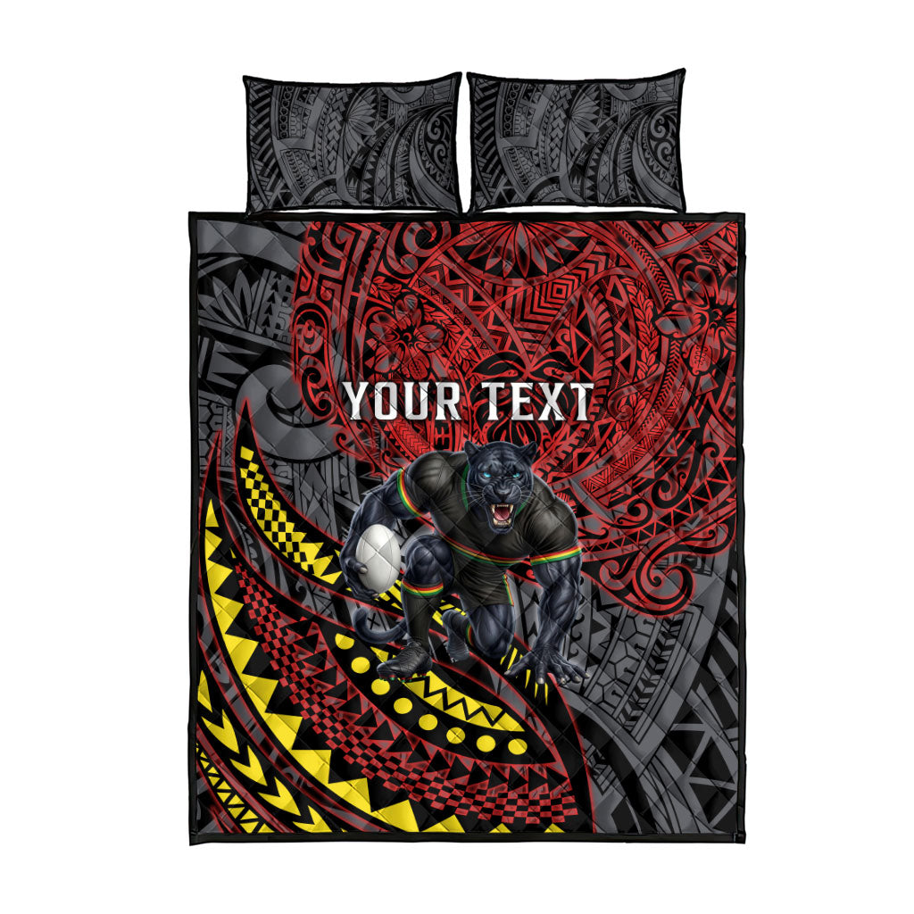 Personalised Penrith Panthers Quilt Bed Set Polynesian Tribal Art Style With Fierce Panther Mascot