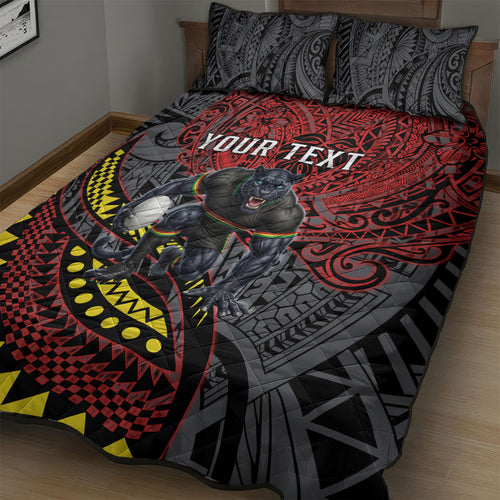 Personalised Penrith Panthers Quilt Bed Set Polynesian Tribal Art Style With Fierce Panther Mascot