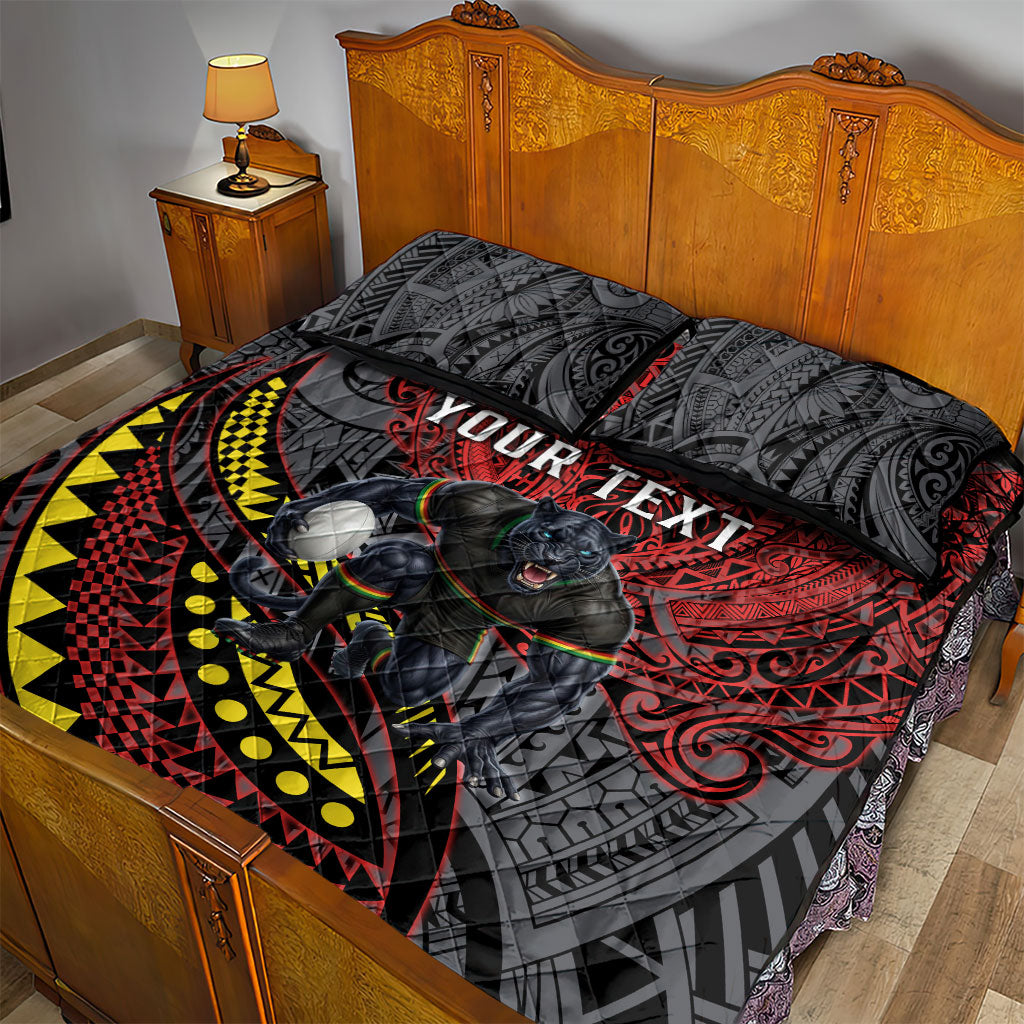 Personalised Penrith Panthers Quilt Bed Set Polynesian Tribal Art Style With Fierce Panther Mascot