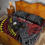 Personalised Penrith Panthers Quilt Bed Set Polynesian Tribal Art Style With Fierce Panther Mascot