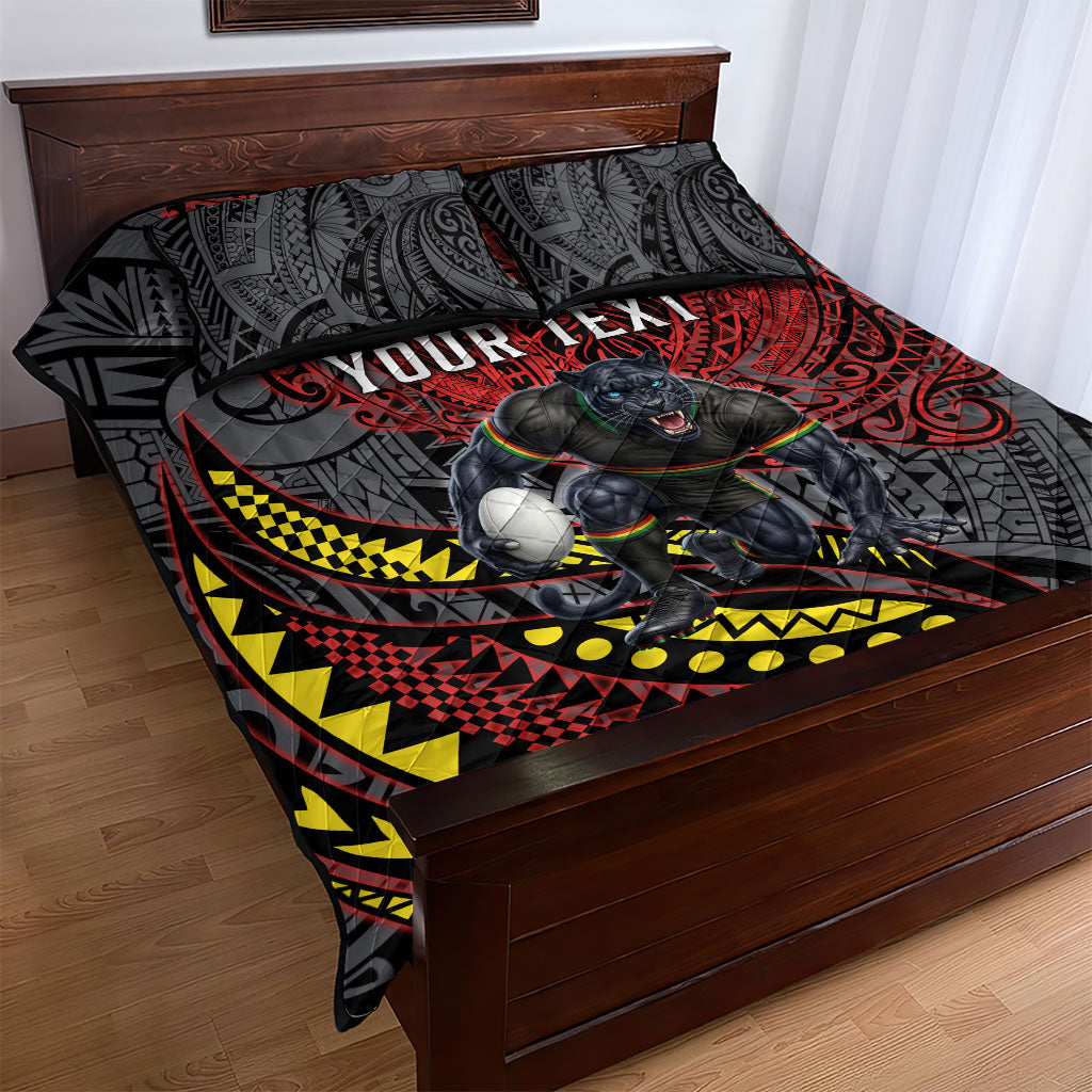 Personalised Penrith Panthers Quilt Bed Set Polynesian Tribal Art Style With Fierce Panther Mascot