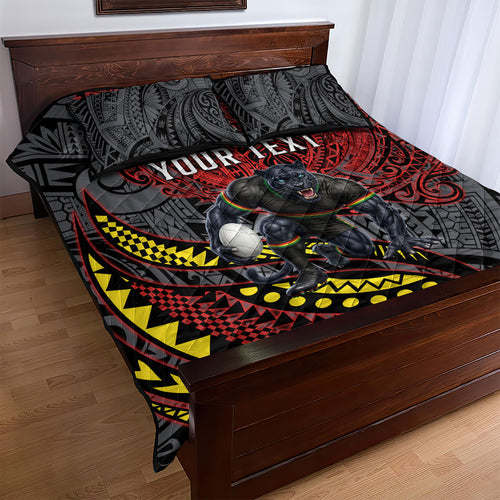 Personalised Penrith Panthers Quilt Bed Set Polynesian Tribal Art Style With Fierce Panther Mascot