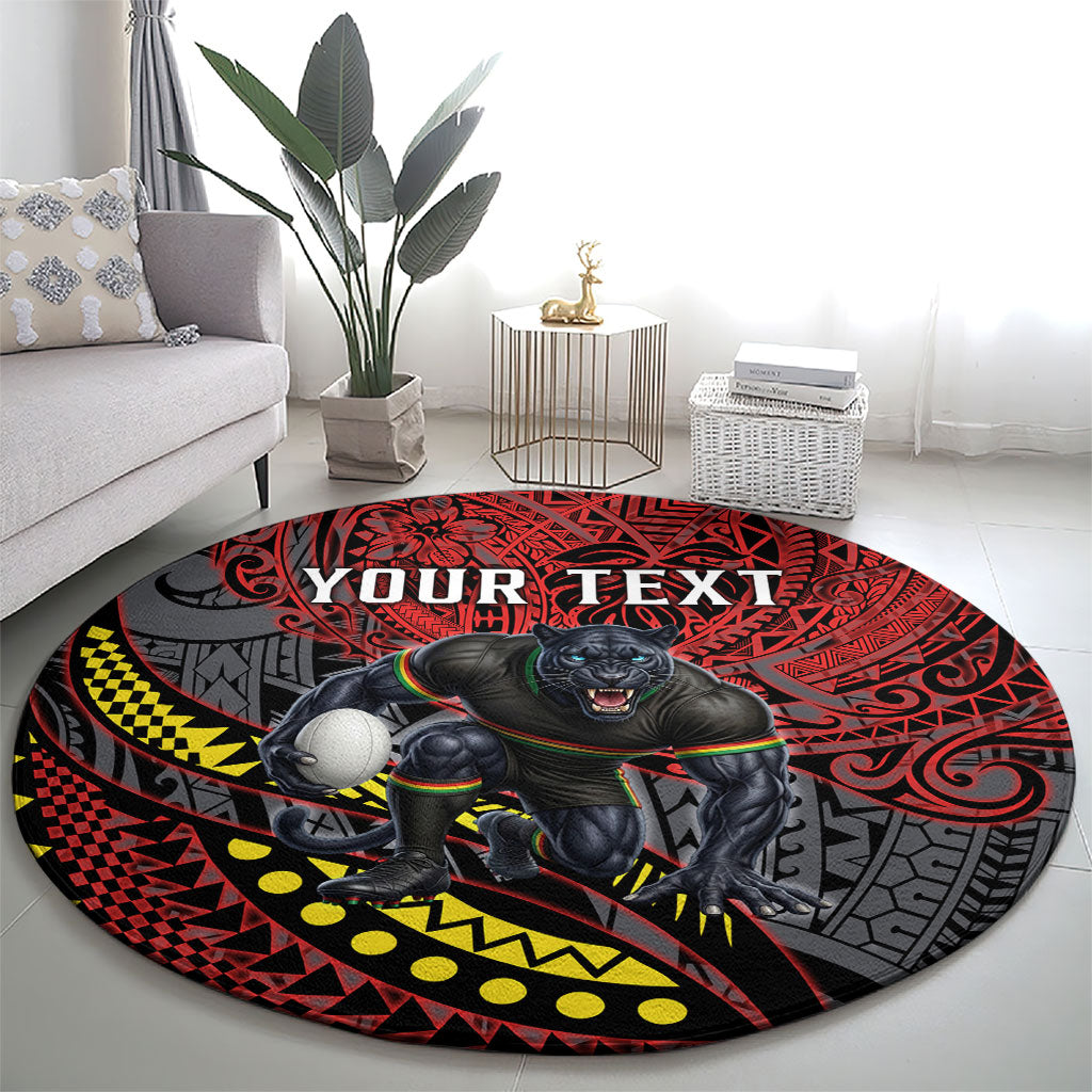 Personalised Penrith Panthers Round Carpet Polynesian Tribal Art Style With Fierce Panther Mascot