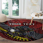 Personalised Penrith Panthers Round Carpet Polynesian Tribal Art Style With Fierce Panther Mascot