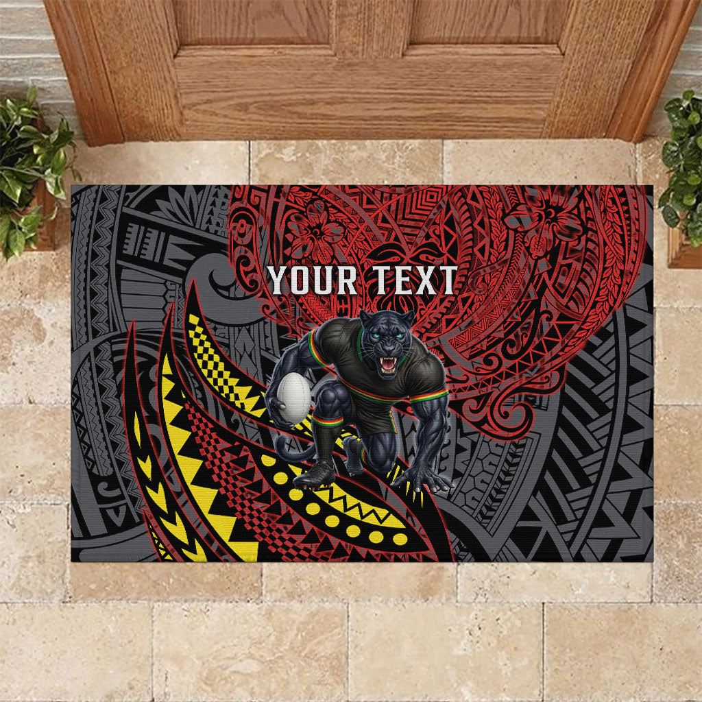 Personalised Penrith Panthers Rubber Doormat Polynesian Tribal Art Style With Fierce Panther Mascot