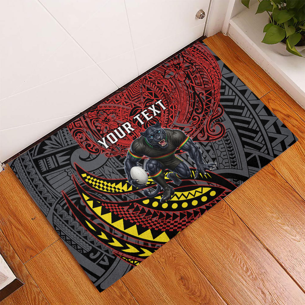 Personalised Penrith Panthers Rubber Doormat Polynesian Tribal Art Style With Fierce Panther Mascot