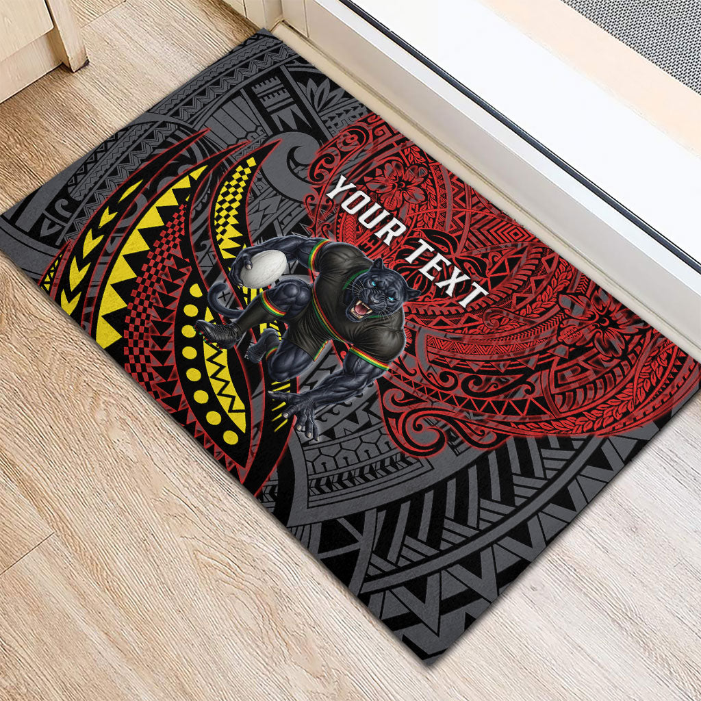 Personalised Penrith Panthers Rubber Doormat Polynesian Tribal Art Style With Fierce Panther Mascot