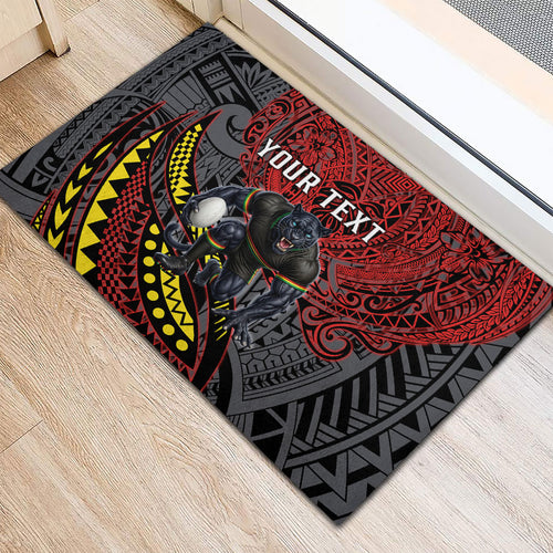 Personalised Penrith Panthers Rubber Doormat Polynesian Tribal Art Style With Fierce Panther Mascot