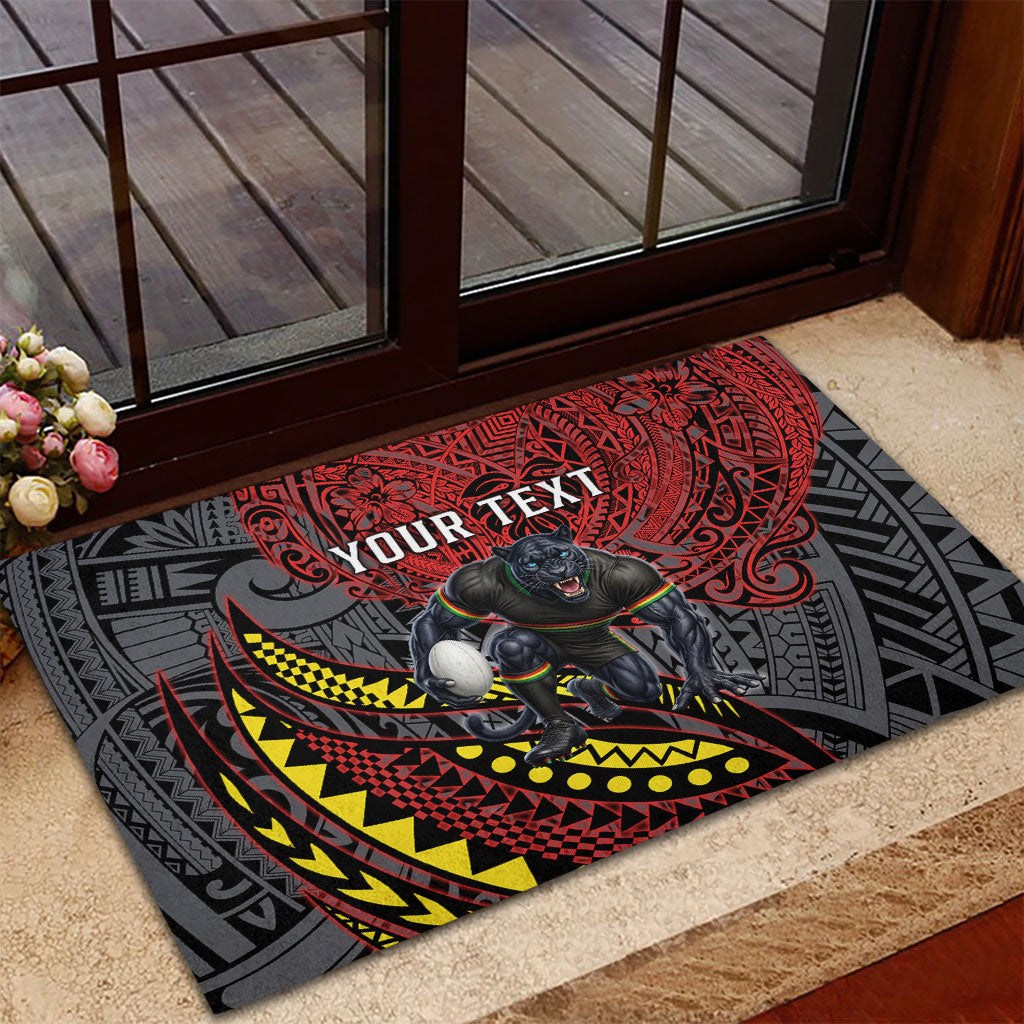 Personalised Penrith Panthers Rubber Doormat Polynesian Tribal Art Style With Fierce Panther Mascot