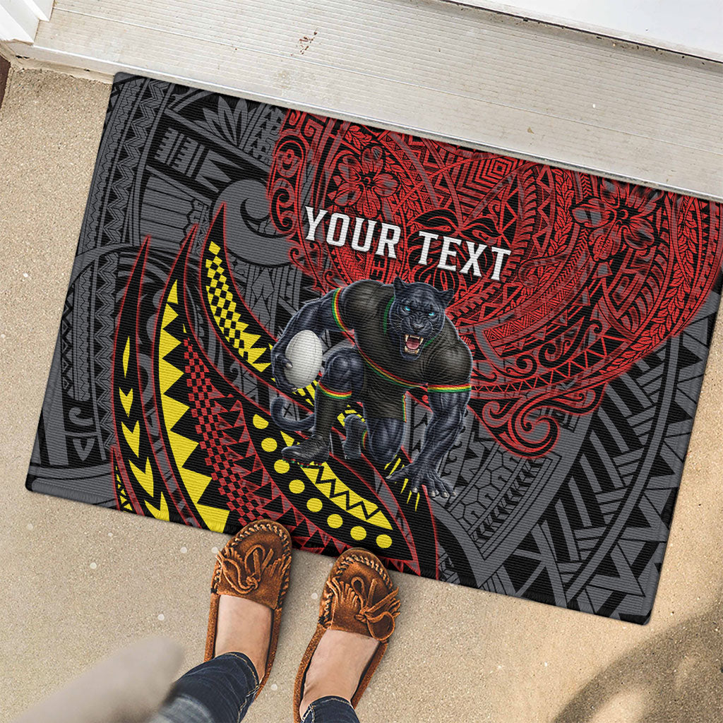 Personalised Penrith Panthers Rubber Doormat Polynesian Tribal Art Style With Fierce Panther Mascot
