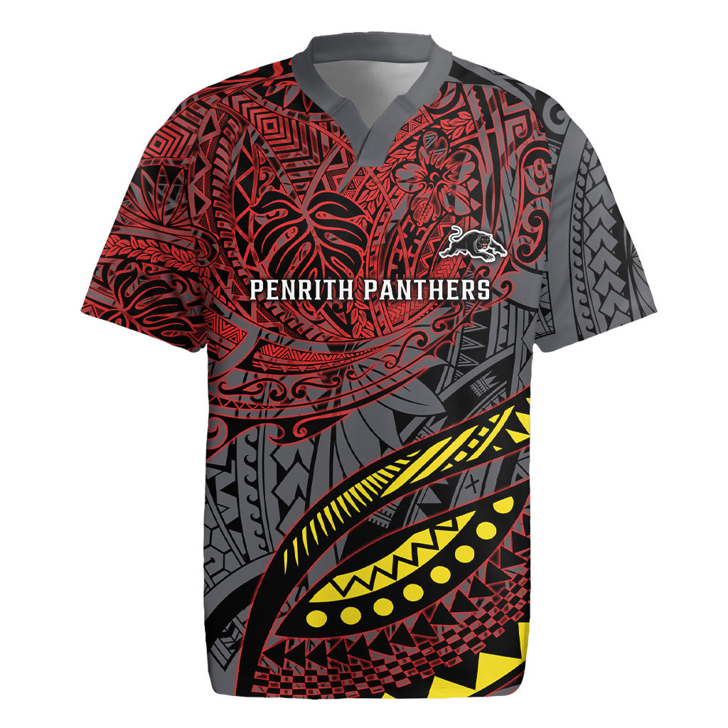 Personalised Penrith Panthers Rugby Jersey Polynesian Tribal Art Style With Fierce Panther Mascot
