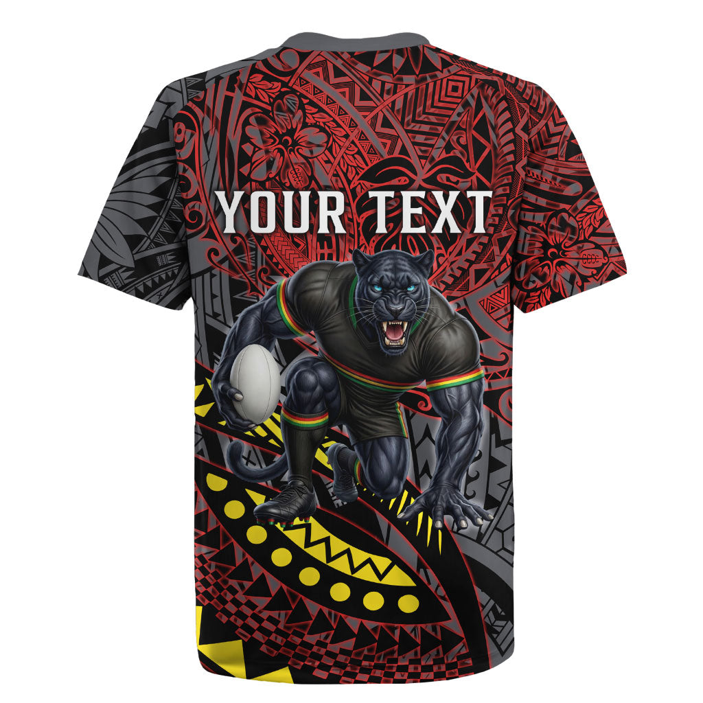 Personalised Penrith Panthers Rugby Jersey Polynesian Tribal Art Style With Fierce Panther Mascot