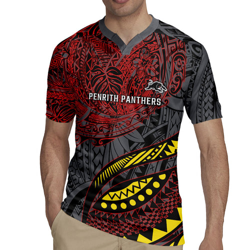 Personalised Penrith Panthers Rugby Jersey Polynesian Tribal Art Style With Fierce Panther Mascot