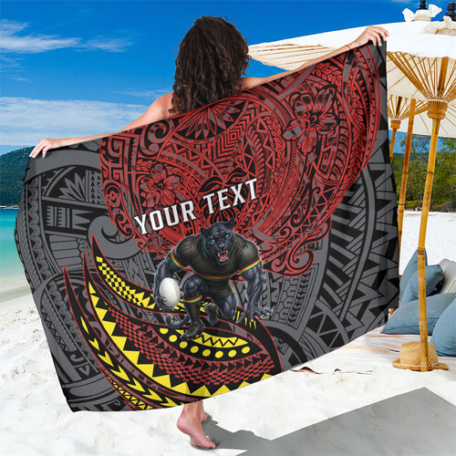 Personalised Penrith Panthers Sarong Polynesian Tribal Art Style With Fierce Panther Mascot