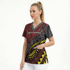 Personalised Penrith Panthers Scrub Top Polynesian Tribal Art Style With Fierce Panther Mascot