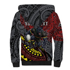 Personalised Penrith Panthers Sherpa Hoodie Polynesian Tribal Art Style With Fierce Panther Mascot