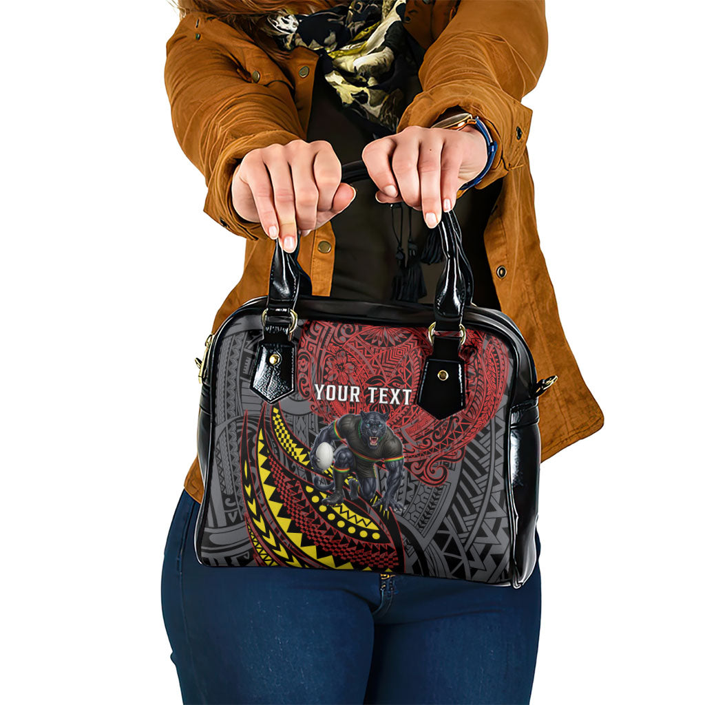 Personalised Penrith Panthers Shoulder Handbag Polynesian Tribal Art Style With Fierce Panther Mascot