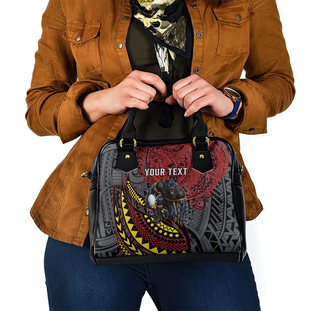Personalised Penrith Panthers Shoulder Handbag Polynesian Tribal Art Style With Fierce Panther Mascot