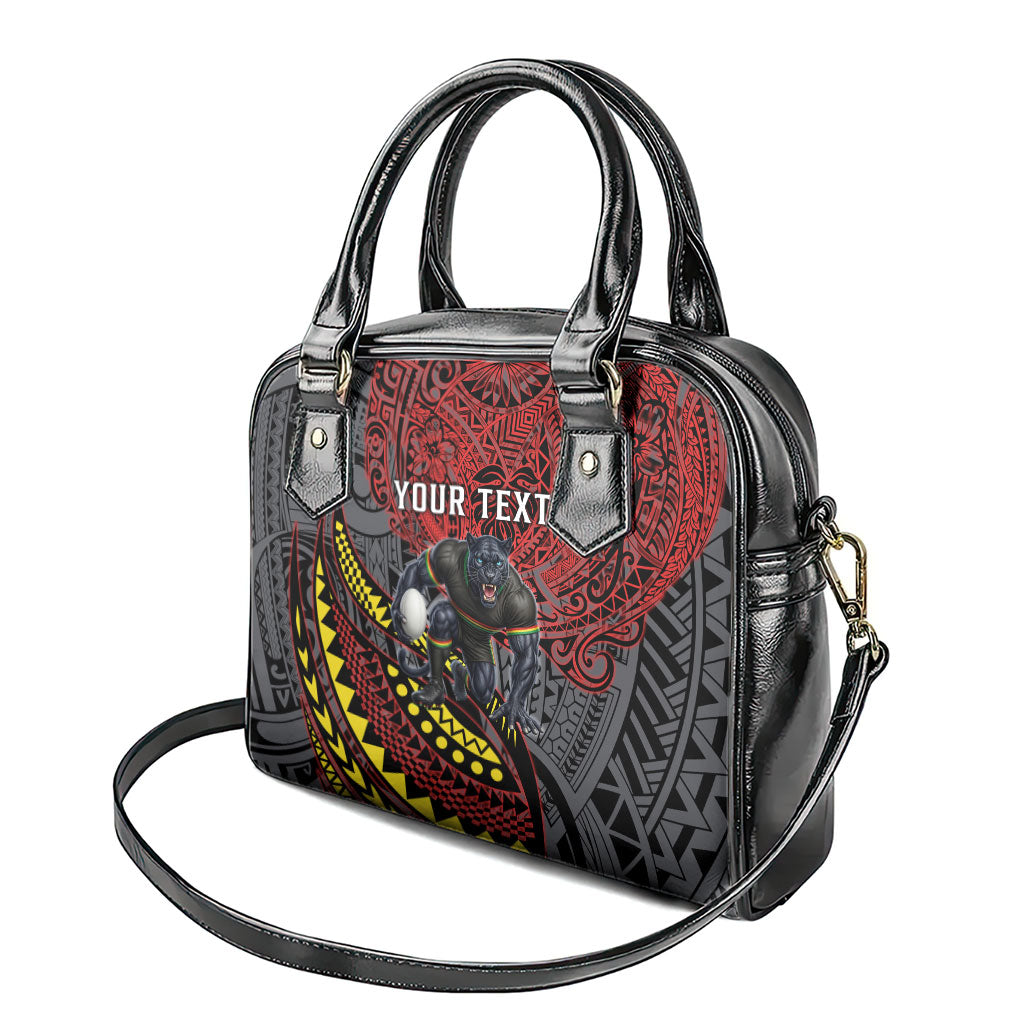 Personalised Penrith Panthers Shoulder Handbag Polynesian Tribal Art Style With Fierce Panther Mascot