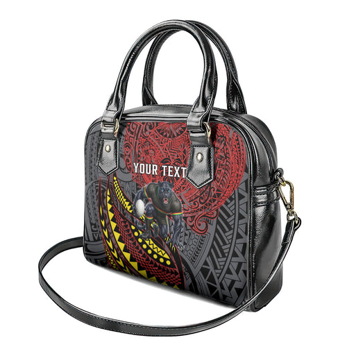 Personalised Penrith Panthers Shoulder Handbag Polynesian Tribal Art Style With Fierce Panther Mascot