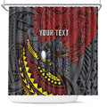 Personalised Penrith Panthers Shower Curtain Polynesian Tribal Art Style With Fierce Panther Mascot