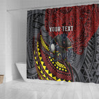 Personalised Penrith Panthers Shower Curtain Polynesian Tribal Art Style With Fierce Panther Mascot