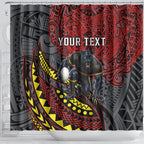 Personalised Penrith Panthers Shower Curtain Polynesian Tribal Art Style With Fierce Panther Mascot