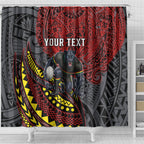 Personalised Penrith Panthers Shower Curtain Polynesian Tribal Art Style With Fierce Panther Mascot