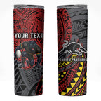Personalised Penrith Panthers Skinny Tumbler Polynesian Tribal Art Style With Fierce Panther Mascot