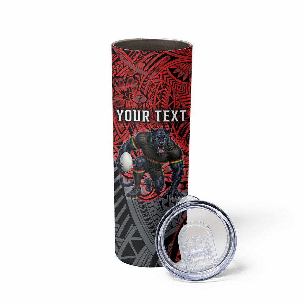Personalised Penrith Panthers Skinny Tumbler Polynesian Tribal Art Style With Fierce Panther Mascot