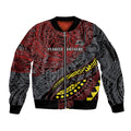 Personalised Penrith Panthers Sleeve Zip Bomber Jacket Polynesian Tribal Art Style With Fierce Panther Mascot