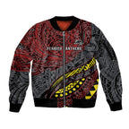 Personalised Penrith Panthers Sleeve Zip Bomber Jacket Polynesian Tribal Art Style With Fierce Panther Mascot