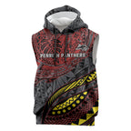 Personalised Penrith Panthers Sleeveless Hoodie Polynesian Tribal Art Style With Fierce Panther Mascot