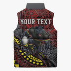 Personalised Penrith Panthers Sleeveless Puffer Jacket Polynesian Tribal Art Style With Fierce Panther Mascot