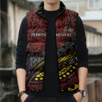 Personalised Penrith Panthers Sleeveless Puffer Jacket Polynesian Tribal Art Style With Fierce Panther Mascot